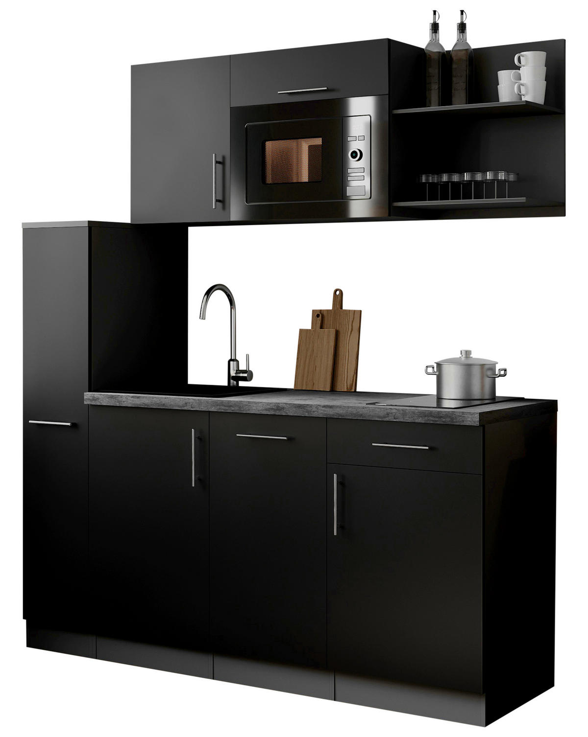MODULKÖK 175 cm   i svart  - svart/grå, Trend, metall/trämaterial (175cm) - Respekta