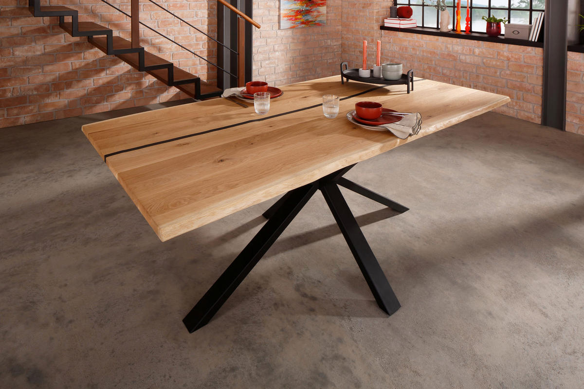 ESSTISCH in Holz 160/90/75 cm  - Schwarz/Braun, Natur, Holz/Metall (160/90/75cm) - Livetastic