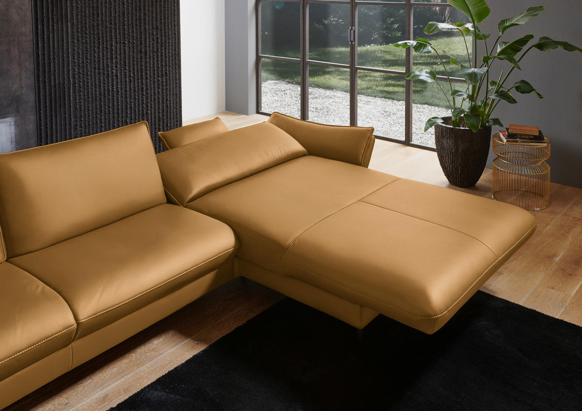 ECKSOFA in Echtleder Currygelb  - Currygelb/Schwarz, Design, Leder/Metall (334/172cm) - Valdera