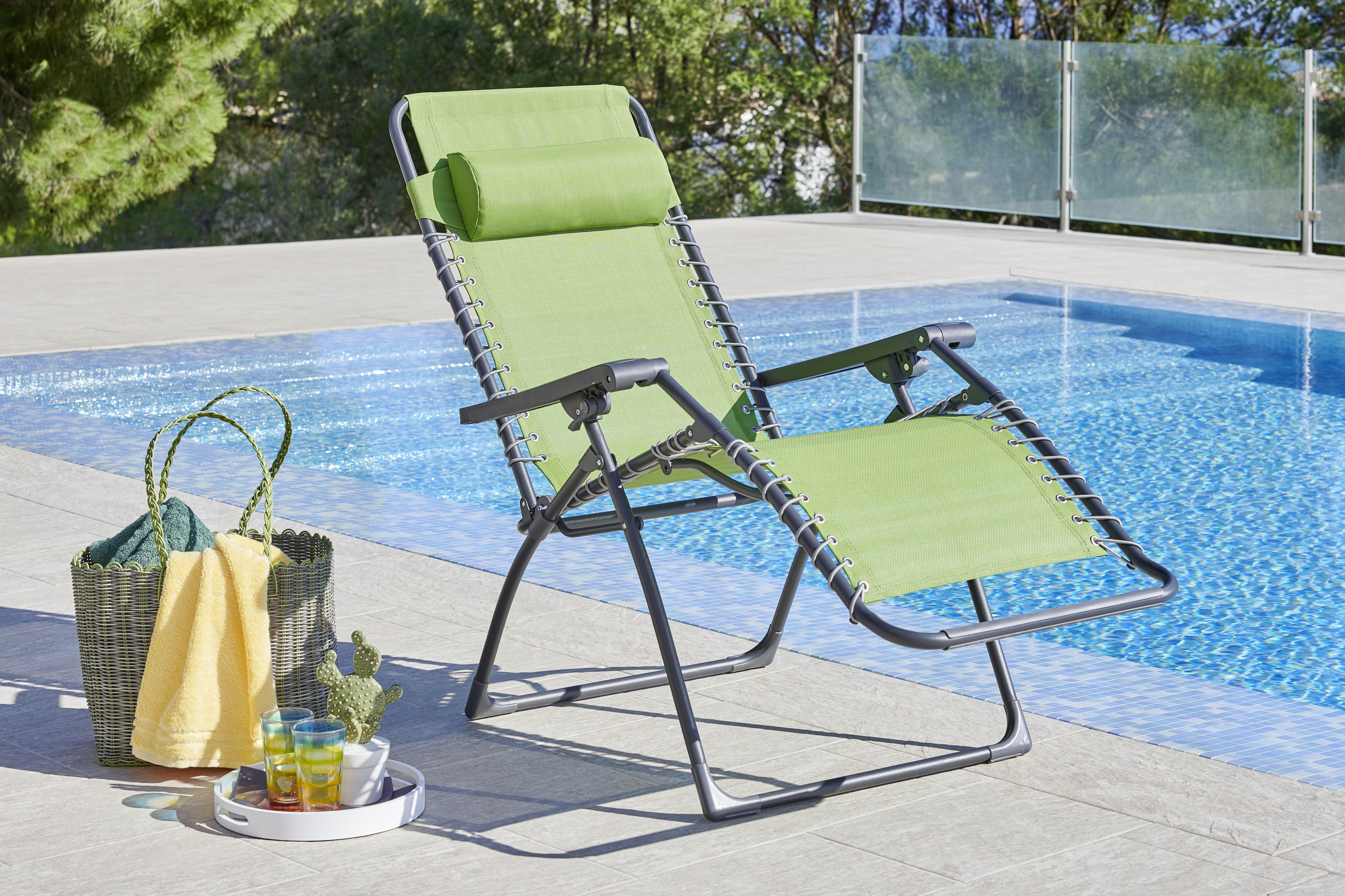 GARTEN-RELAXSESSEL 67/112,7/94 cm  - Dunkelgrau/Grün, Basics, Kunststoff/Textil (67/112,7/94cm) - Ambia Garden