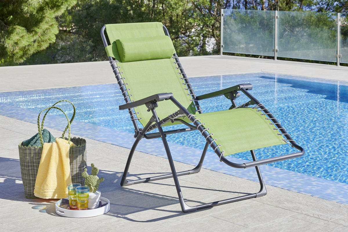GARTEN-RELAXSESSEL 67/112,7/94 cm  - Dunkelgrau/Grün, Basics, Kunststoff/Textil (67/112,7/94cm) - Ambia Garden