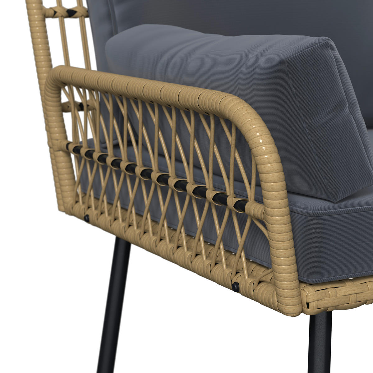 LOUNGEGARNITUR Stahl  - Dunkelgrau/Schwarz, MODERN, Glas/Kunststoff (187,5/79/135cm) - Ambia Garden