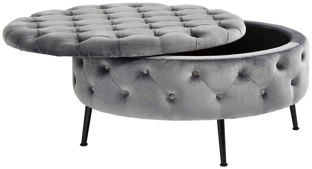 HOCKER Samt Grau, Schwarz  - Schwarz/Grau, Trend, Textil/Metall (90/44/90cm) - Xora