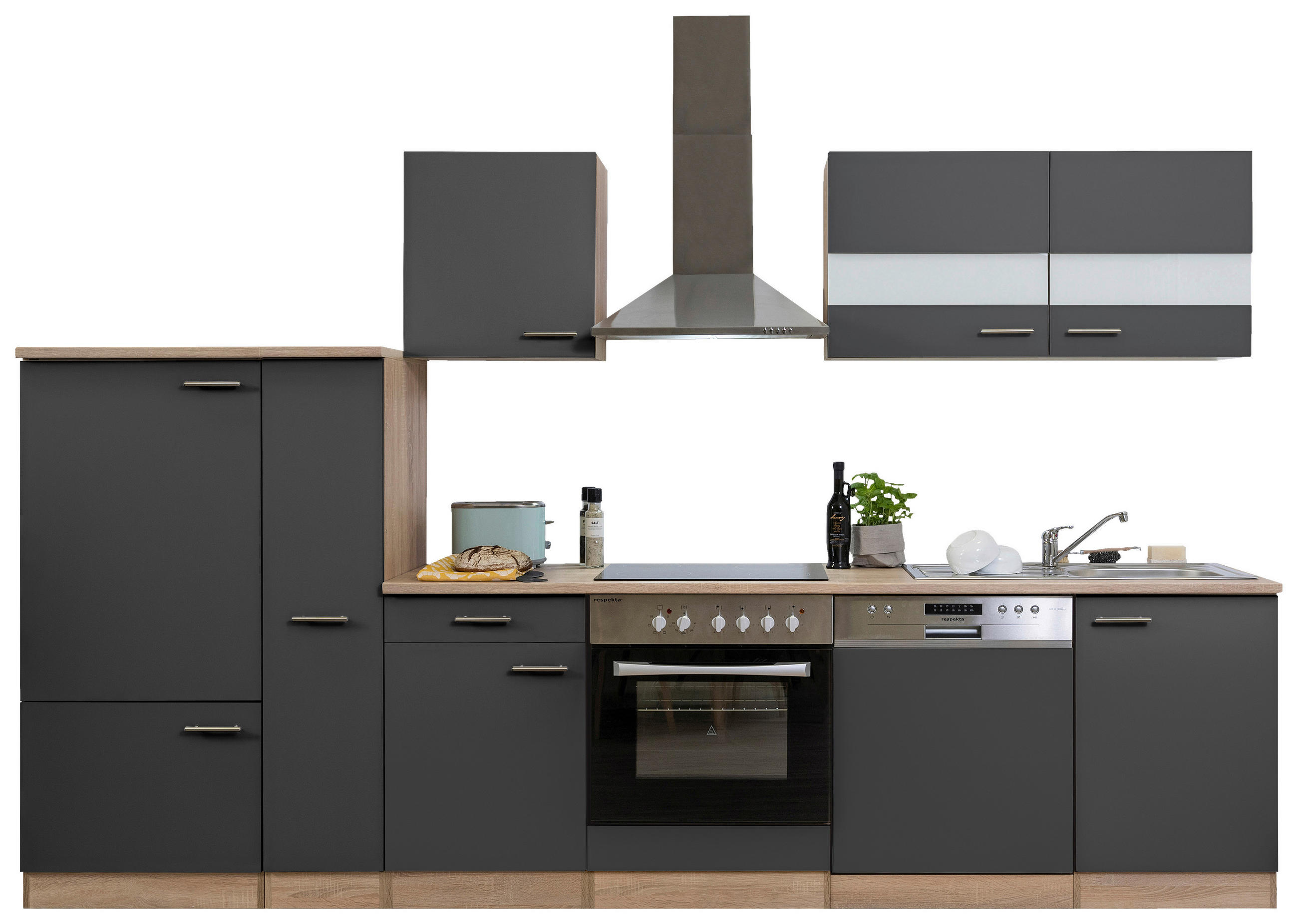 KÜCHENLEERBLOCK 310 cm   in Grau  - Edelstahlfarben/Eichefarben, Basics, Holzwerkstoff/Metall (310cm) - Respekta