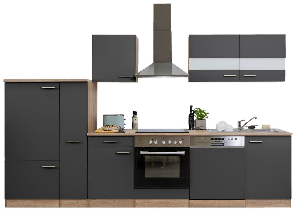 KÜCHENLEERBLOCK 310 cm   in Grau  - Edelstahlfarben/Eichefarben, Basics, Holzwerkstoff/Metall (310cm) - Respekta