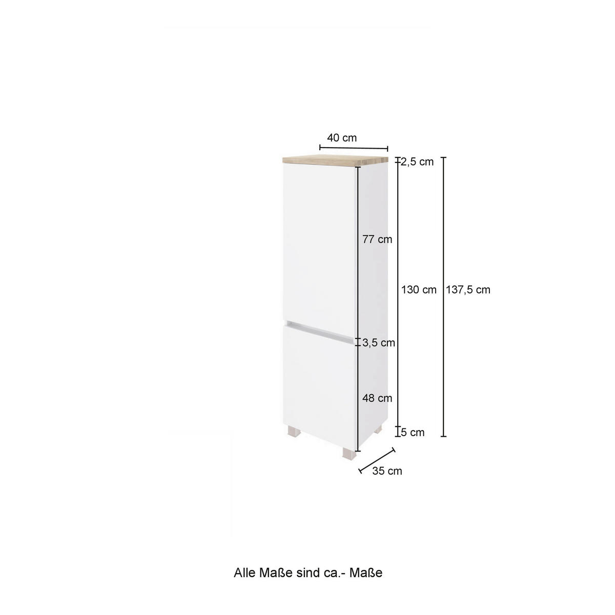 MIDISCHRANK 40/130/35 cm  - Eichefarben/Silberfarben, Basics, Holzwerkstoff/Kunststoff (40/130/35cm) - Held