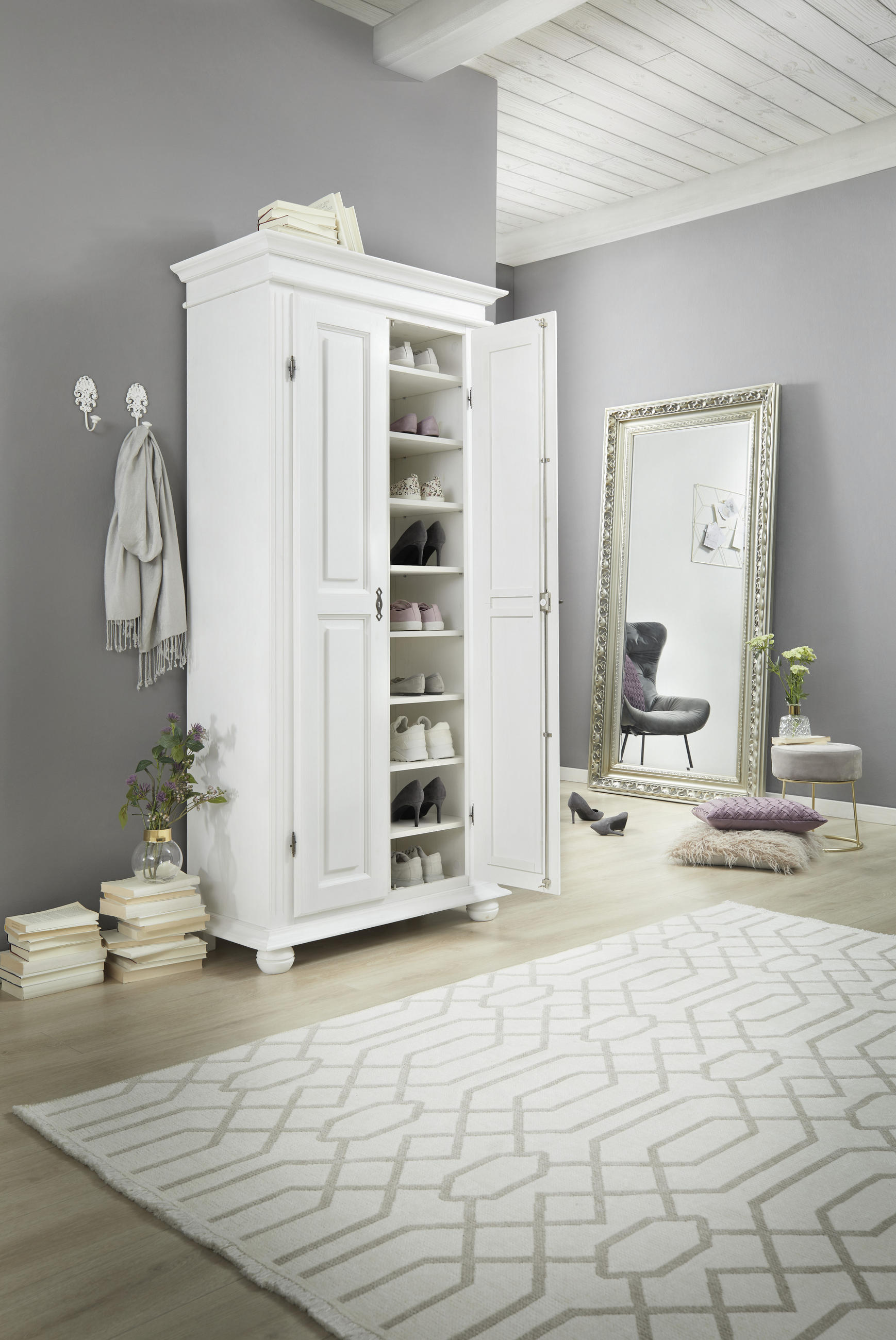 SCHUHSCHRANK Fichte massiv Weiß  - Weiß, LIFESTYLE, Holz (90/190/45cm) - Landscape