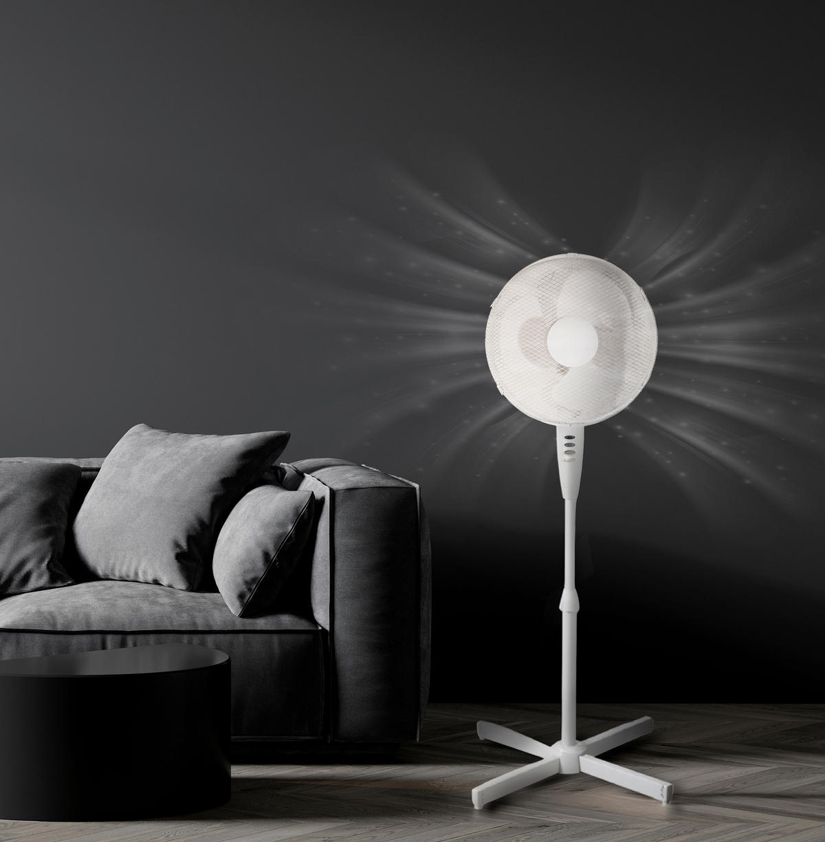STANDVENTILATOR - Weiß, Basics, Kunststoff/Metall (58/58/116cm) - Globo