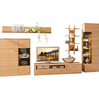 WOHNWAND Portland  in  378/200/54 cm  - Silberfarben/Schwarz, Design, Glas/Holz (378/200/54cm) - Musterring