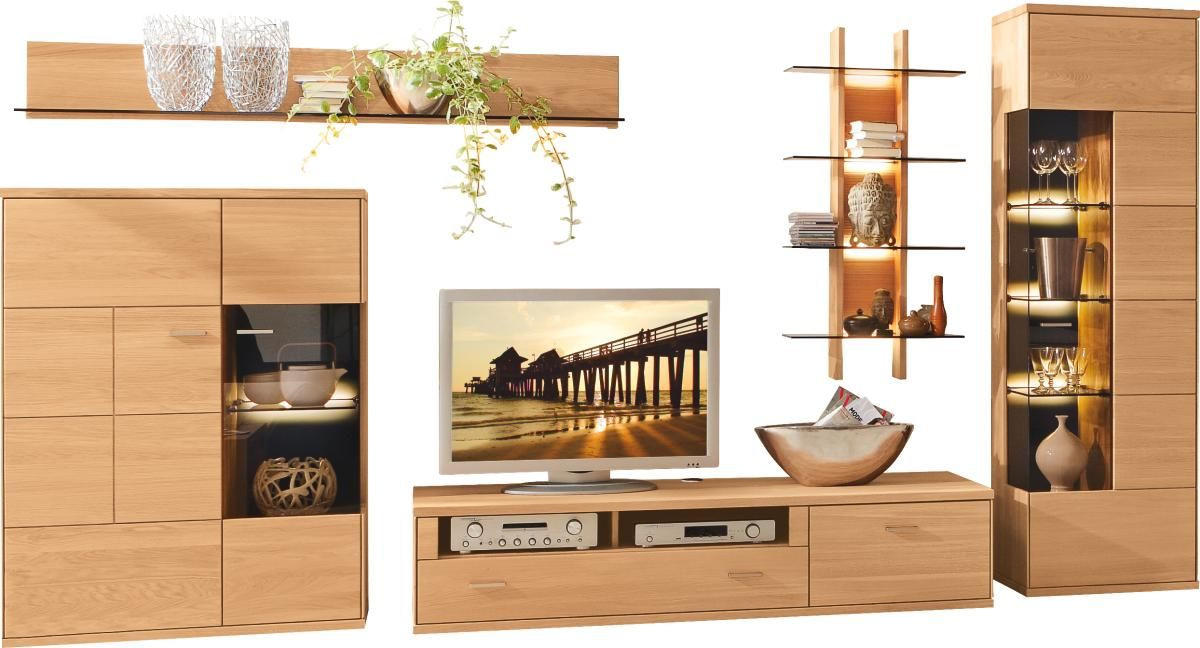 WOHNWAND Portland  in  378/200/54 cm  - Silberfarben/Schwarz, Design, Glas/Holz (378/200/54cm) - Musterring
