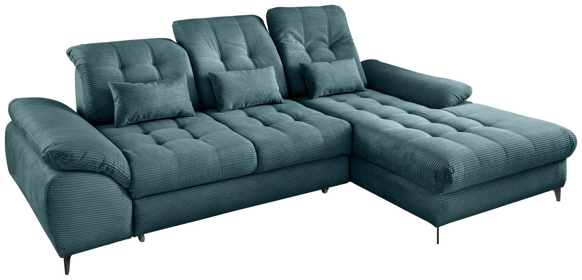 ECKSCHLAFSOFA in Cord Petrol  - Petrol/Schwarz, Modern, Textil/Metall (273/189cm) - Livetastic