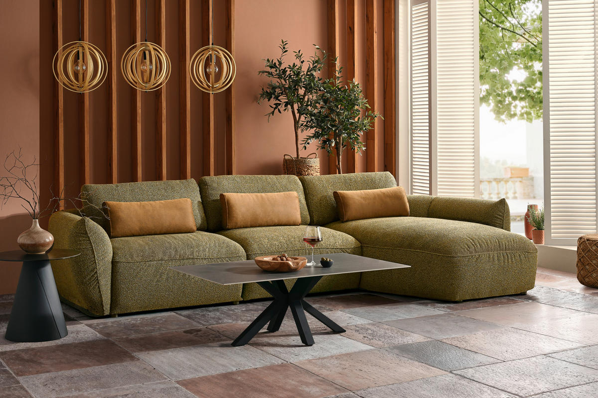 ECKSOFA Chenille Dunkelgrün  - Dunkelgrün/Schwarz, Design, Kunststoff/Textil (340/190cm) - Belluti