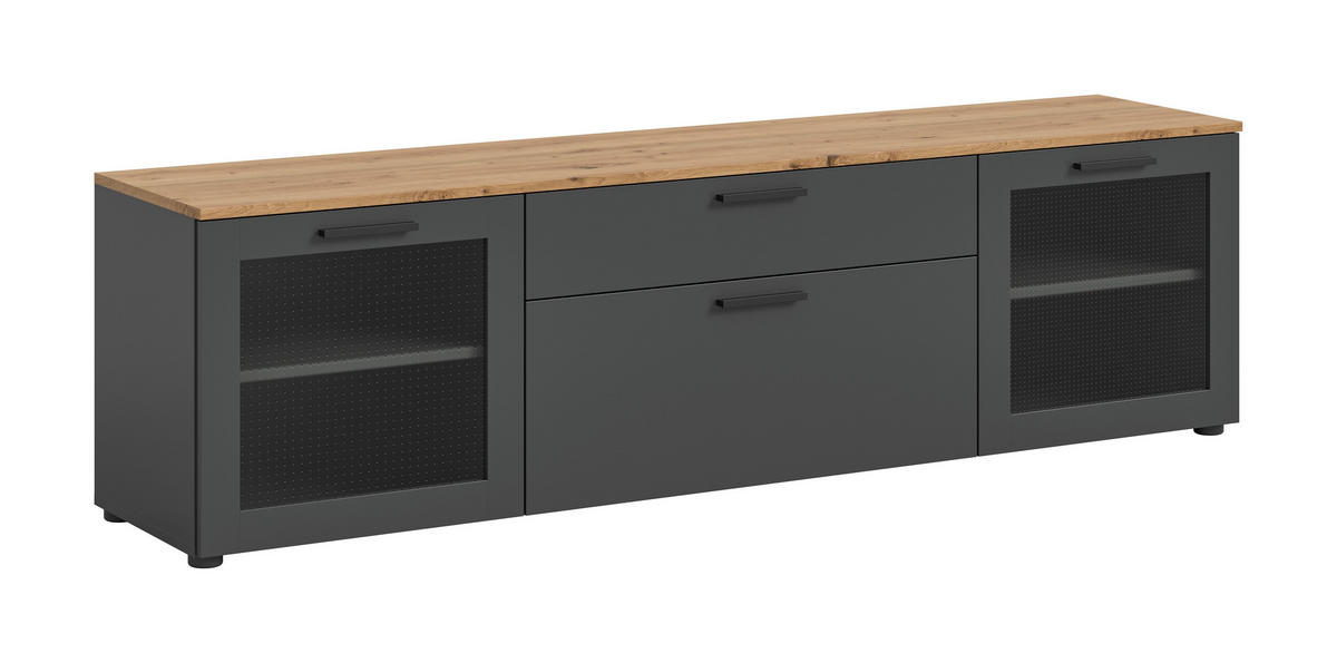 LOWBOARD  in 185/52/40 cm  - Schwarz/Eiche Artisan, Design, Glas/Holzwerkstoff (185/52/40cm) - MID.YOU