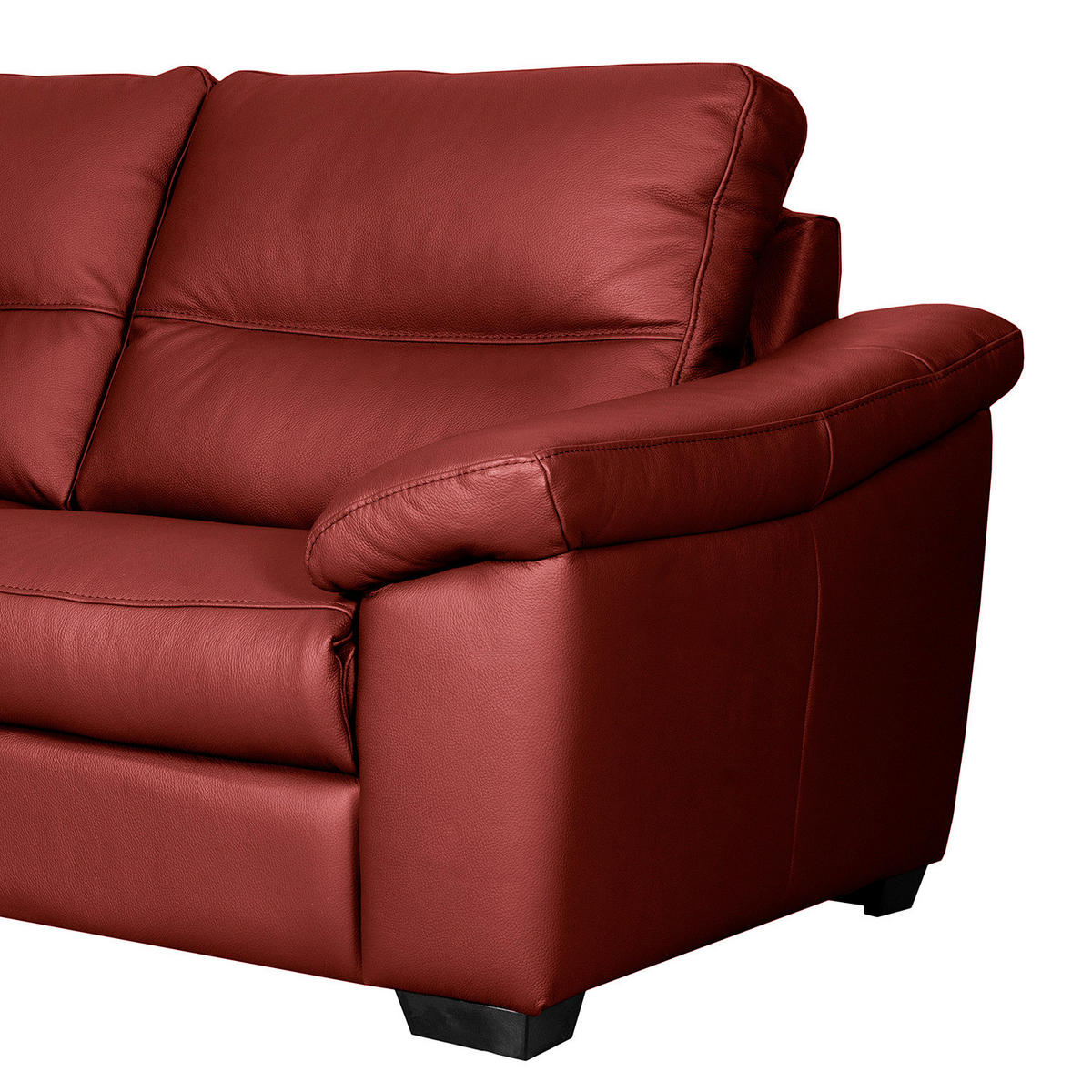 2,5-SITZER  in Echtleder Rot   - Rot/Schwarz, Design, Leder/Holz (214/97/97cm) - Livetastic
