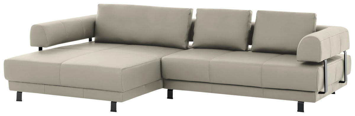 ECKSOFA in Echtleder Creme, Naturfarben  - Creme/Schwarz, Design, Leder/Metall (188/307cm)