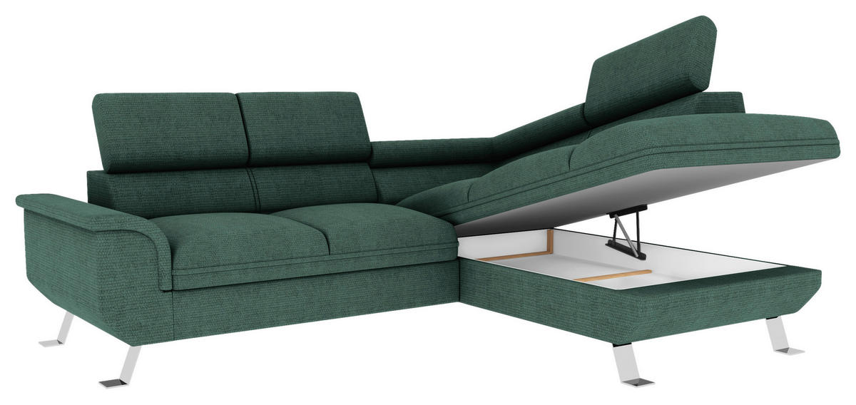 ECKSOFA in Struktur Dunkelgrün  - Dunkelgrün/Silberfarben, Konventionell, Textil/Metall (268/207cm) - MID.YOU