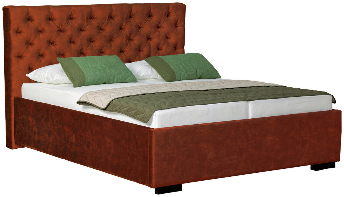 POLSTERBETT 180/200 cm  in Rostfarben  - Rostfarben/Schwarz, Design, Holz/Textil (180/200cm) - Boxxx