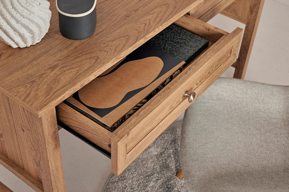 SCHREIBTISCH 120/50/79 cm Eichefarben Stauraum, in verschiedenen Holz-Dekoren erhältlich  - Eichefarben/Silberfarben, MODERN, Holzwerkstoff/Metall (120/50/79cm) - Livetastic