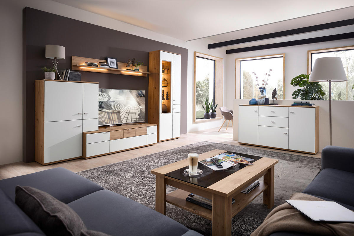 SIDEBOARD Weiß, Alteiche  150/90/40 cm  - Alteiche/Schwarz, KONVENTIONELL, Holzwerkstoff/Kunststoff (150/90/40cm) - Venda