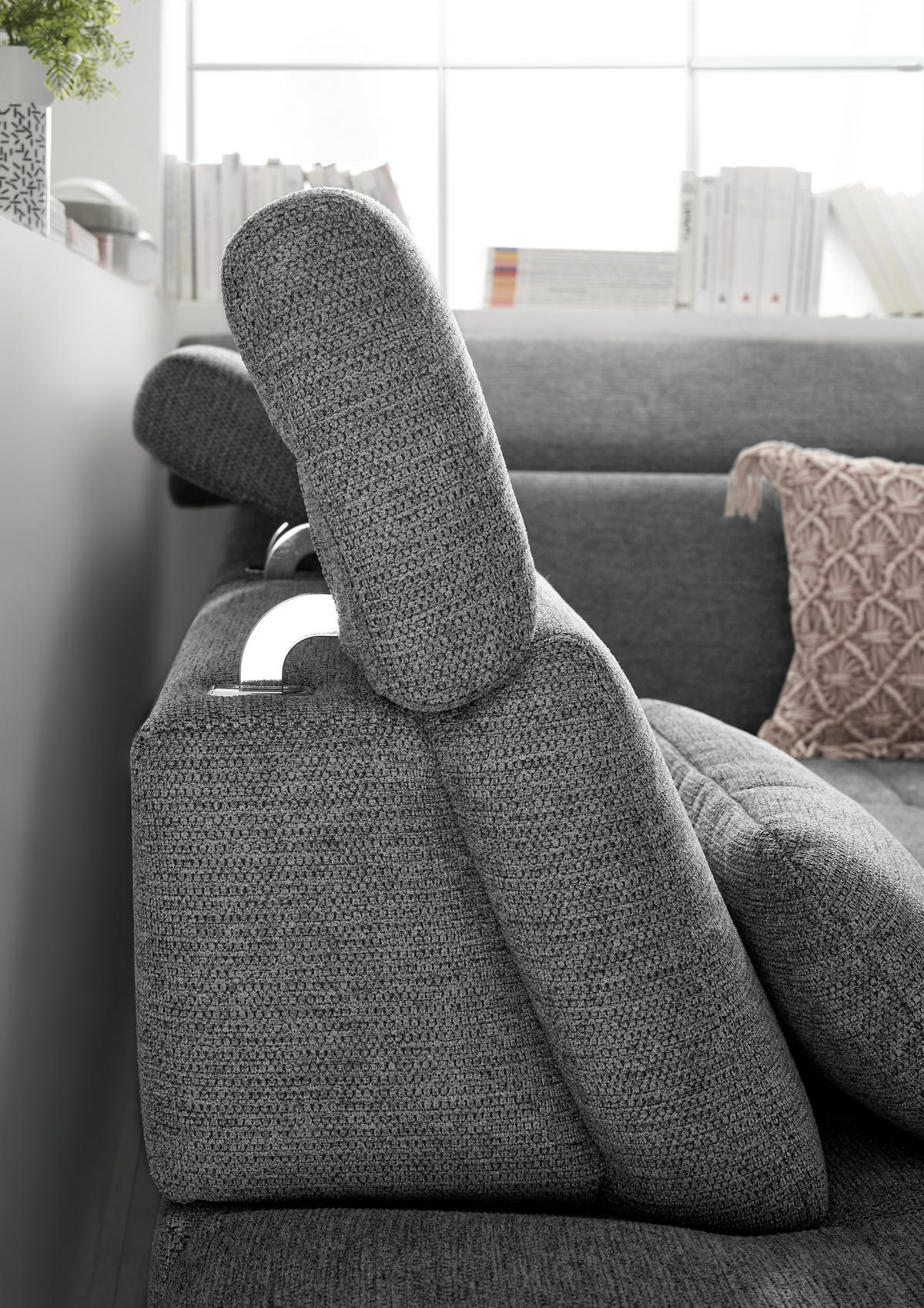 ECKSOFA Anthrazit Webstoff  - Anthrazit/Schwarz, KONVENTIONELL, Textil/Metall (220/314cm) - SetOne by Musterring