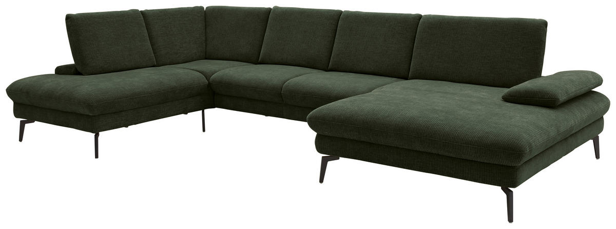 WOHNLANDSCHAFT in Webstoff Olivgrün  - Schwarz/Olivgrün, Design, Textil/Metall (208/354/157cm) - Dieter Knoll