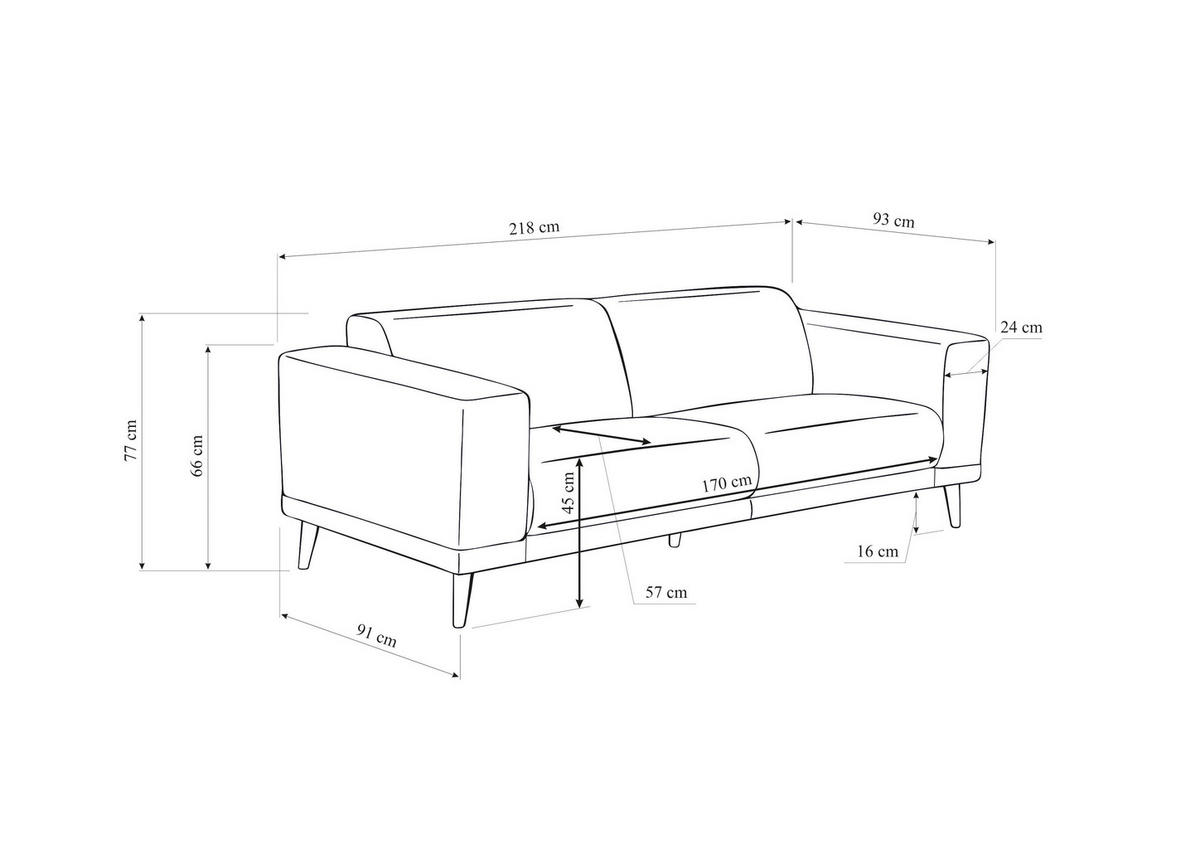 3-SITZER-SOFA OSLO_LZ in Webstoff Dunkelgrau  - Dunkelgrau/Schwarz, Design, Holz/Textil (218/77/93cm) - MID.YOU