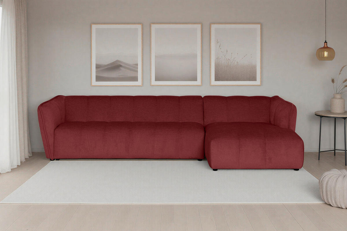 ECKSOFA LIVOLI in Chenille Bordeaux  306/160 cm  - Bordeaux/Schwarz, Design, Textil (306/160cm) - MID.YOU