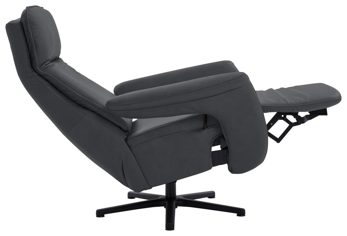 RELAXSESSEL in Leder Anthrazit  - Anthrazit/Schwarz, Design, Leder/Metall (83/112/87-174cm) - Valdera