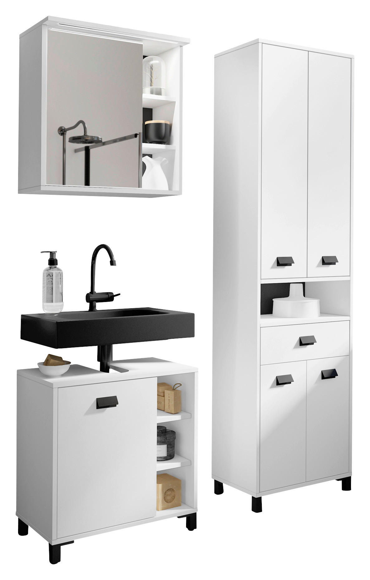 BADEZIMMER 3-teilig  in 114 cm  - Schwarz/Weiß, MODERN, Holzwerkstoff/Kunststoff (114cm) - MID.YOU