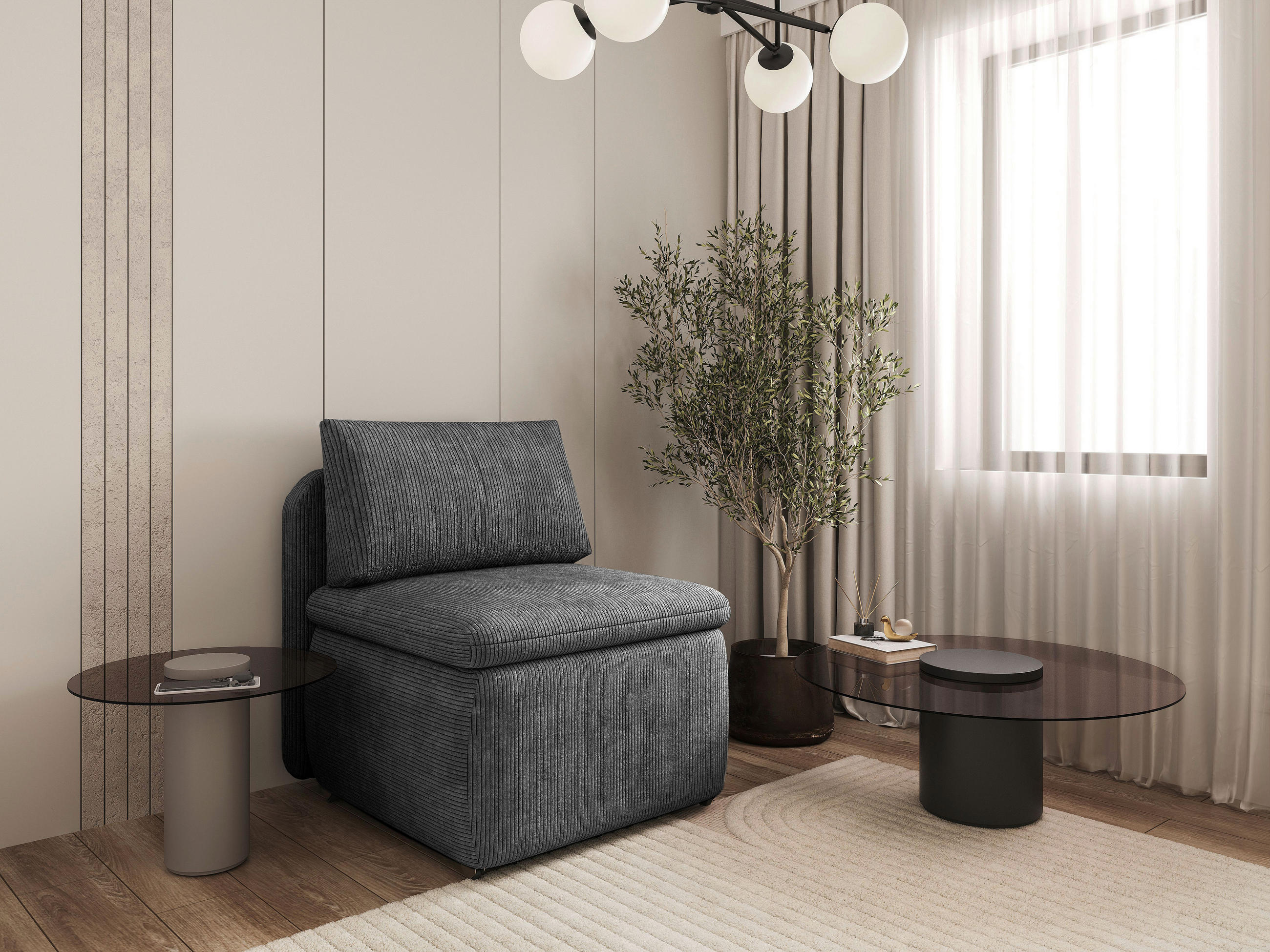 SCHLAFSESSEL Cord Dunkelgrau  - Dunkelgrau/Schwarz, KONVENTIONELL, Kunststoff/Textil (87/95/87cm) - Boxxx