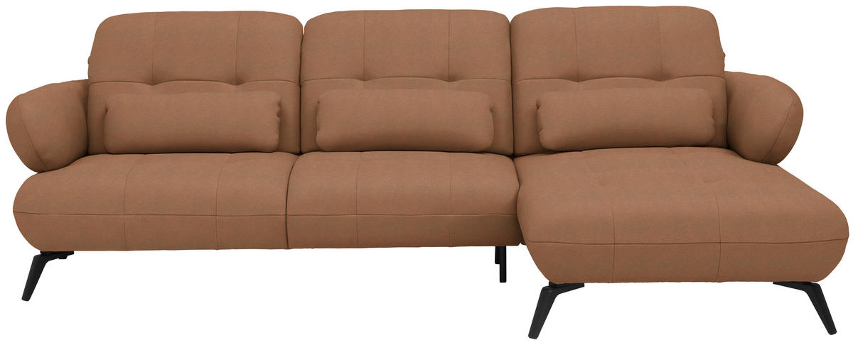 ECKSOFA Flachgewebe Terracotta  - Terracotta/Schwarz, Design, Textil/Metall (282/189cm) - Novel