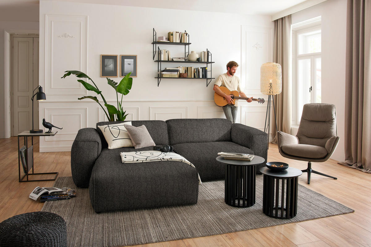 ECKSOFA in Webstoff Dunkelbraun  171/265 cm  - Dunkelbraun/Schwarz, Design, Kunststoff/Textil (171/265cm) - home24
