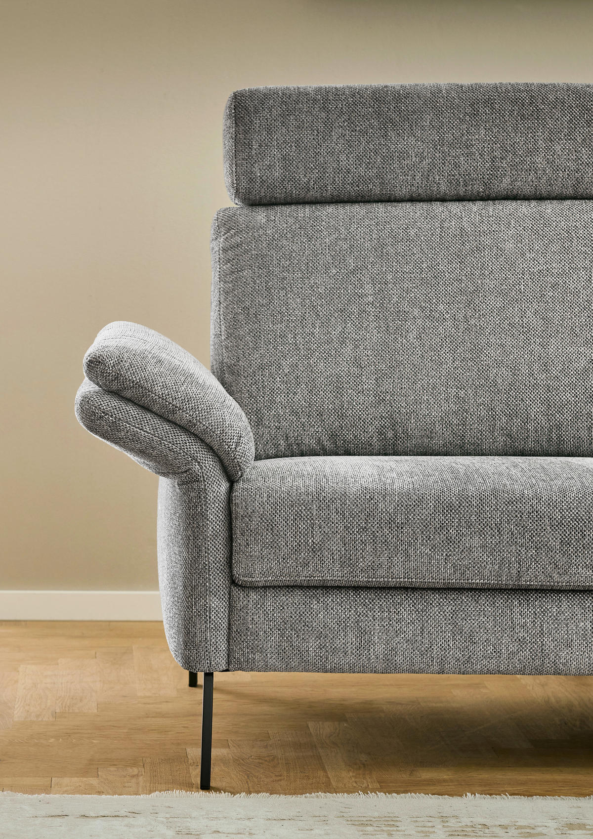 ECKSOFA Platinfarben Flachgewebe  - Platinfarben/Schwarz, KONVENTIONELL, Textil/Metall (273/253cm) - Pure Home Comfort
