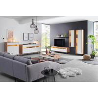 WOHNWAND  Graphitfarben, Weiss, Eiche Artisan 309/210/45 cm  - Weiss/Anthrazit, Design, Glas/Holz (309/210/45cm) - home24