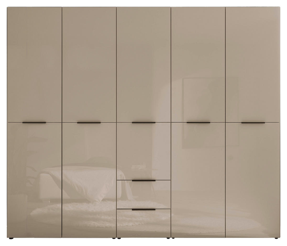 KLEIDERSCHRANK  in Kaschmir  - Kaschmir/Schwarz, KONVENTIONELL, Glas/Holzwerkstoff (250/212/57cm) - Boxxx