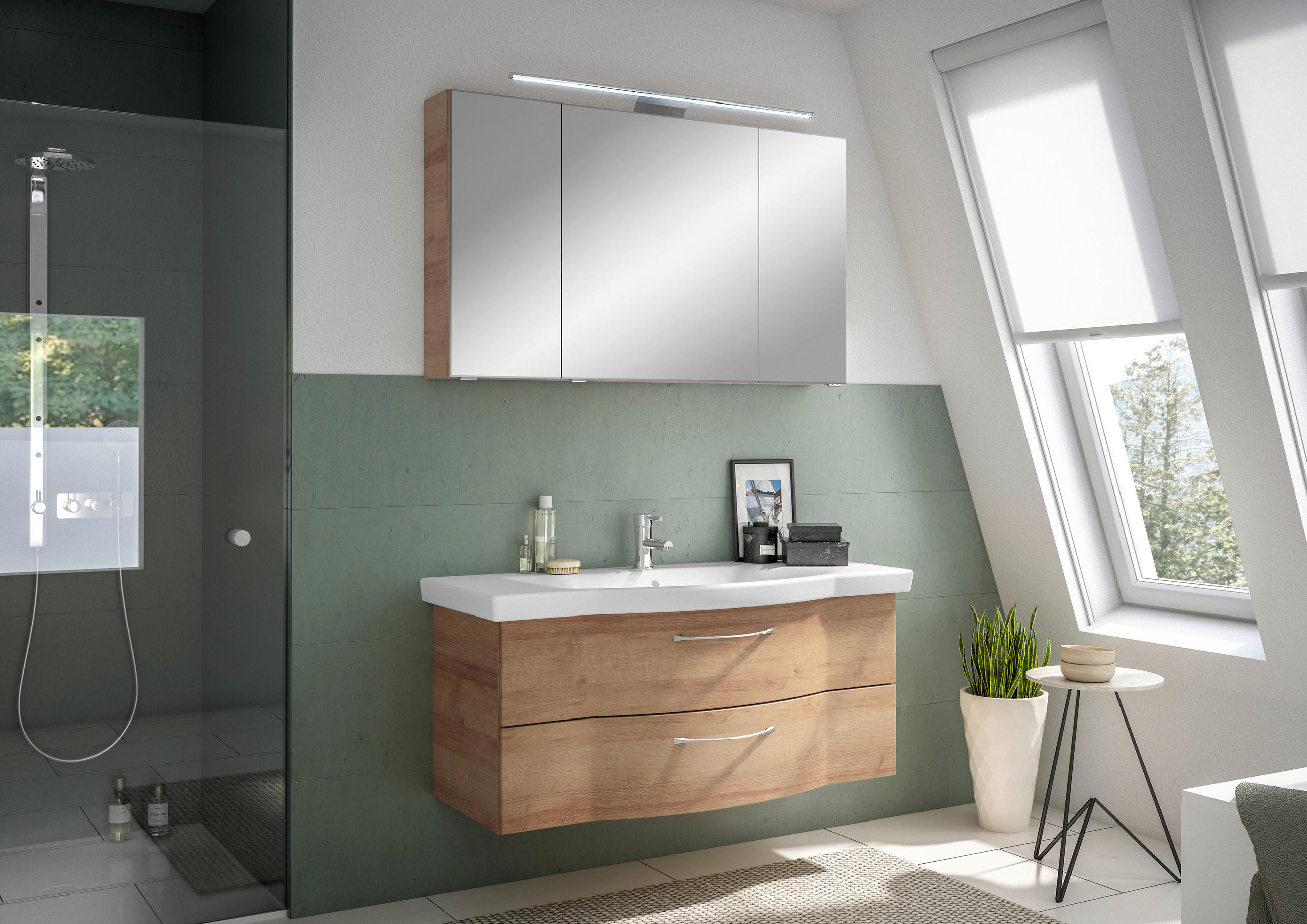 BADEZIMMER 3-teilig in 122 cm - Chromfarben/Eichefarben, KONVENTIONELL, Glas/Keramik (122cm) - Pelipal