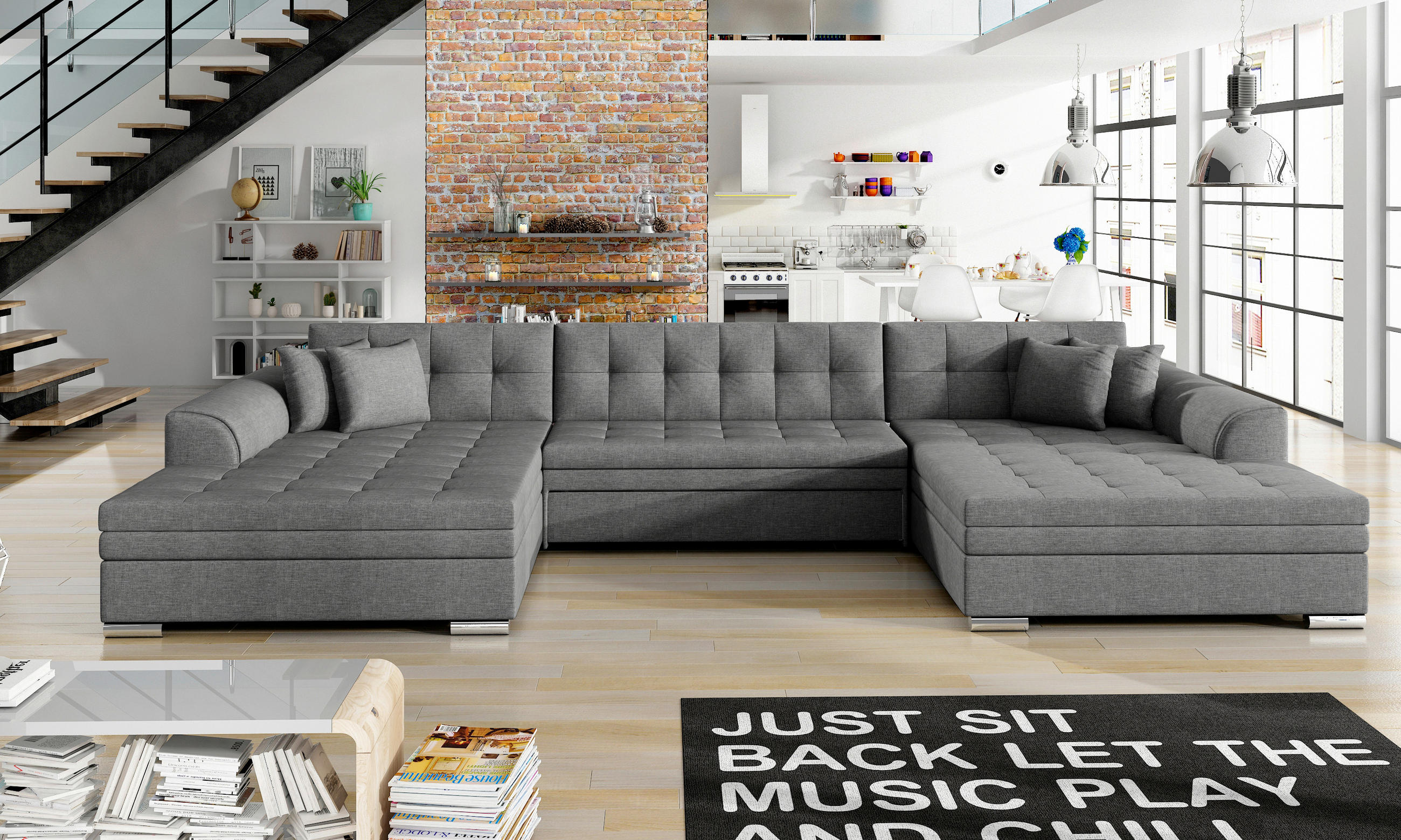 WOHNLANDSCHAFT in Webstoff Grau  - Chromfarben/Grau, Design, Kunststoff/Textil (165/359/165cm) - MID.YOU