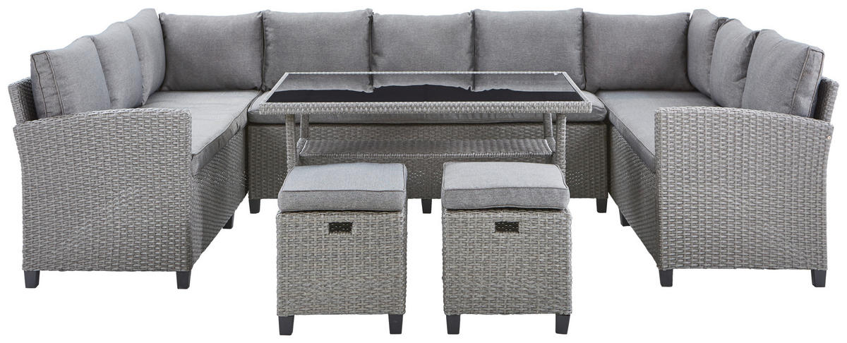 DINING-LOUNGESET Stahl  - Schwarz/Grau, KONVENTIONELL, Glas/Kunststoff (165/294/165cm) - Ambia Garden