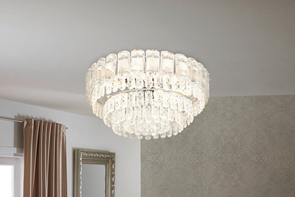 KRISTALL-DECKENLEUCHTE 52,5/30 cm  - Chromfarben, Design, Glas/Metall (52,5/30cm) - Glandor