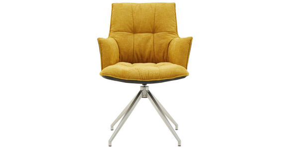 ARMLEHNSTUHL in Edelstahl Mikrofaser, Leinenoptik - Edelstahlfarben/Gelb, Design, Textil/Metall (59/89,5/63cm) - Novel
