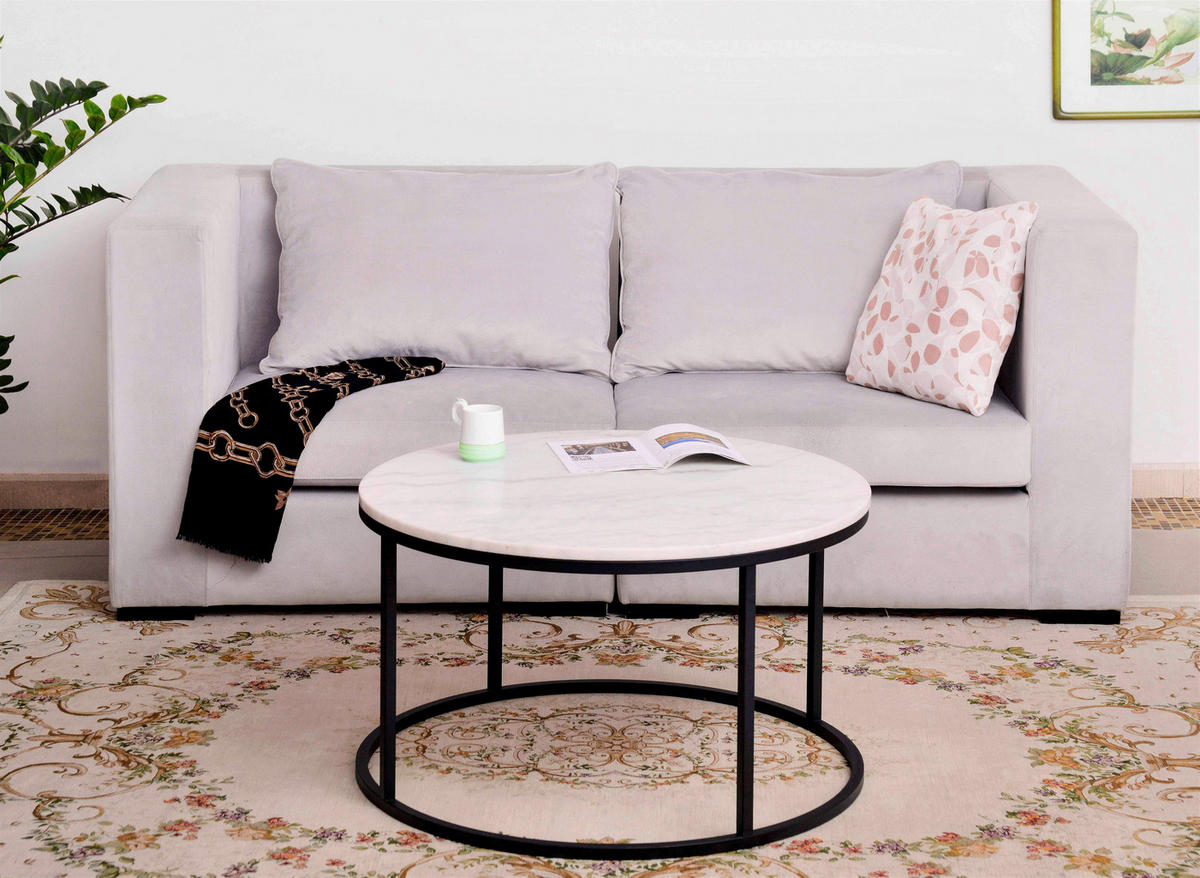 COUCHTISCH 85/85/48 cm rund Schwarz, Weiß  - Schwarz/Weiß, Design, Stein/Metall (85/85/48cm) - MID.YOU