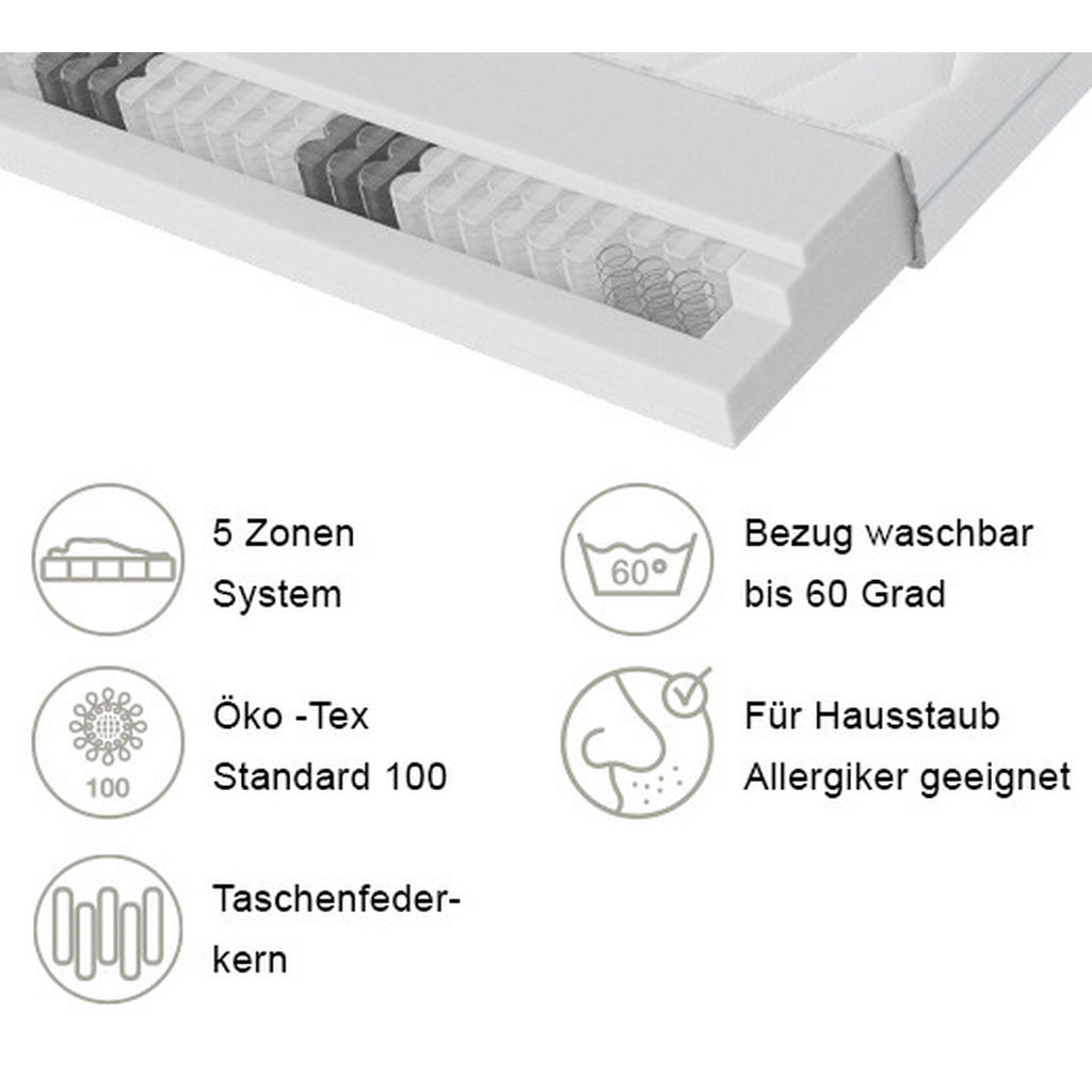 Thumbnail - Boxxx Taschenfederkernmatratze, Weiß, Textil, H3, rechteckig, 80x190 cm, Oeko-Tex® Standard 100, Härtegradauswahl, Bezug...