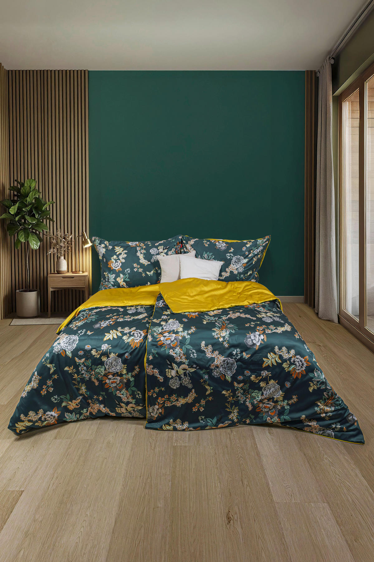 BETTWÄSCHE 2-teilig Satin 140/200 cm  - Currygelb/Dunkelgrün, Basics, Textil (140/200cm) - Fleuresse