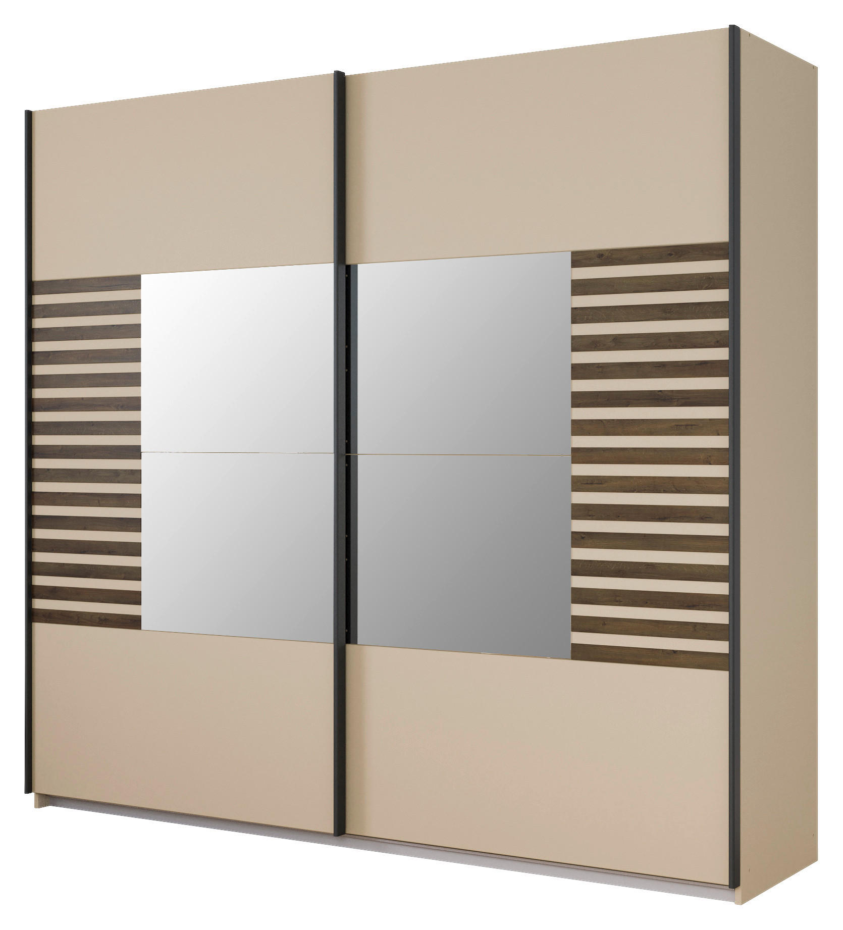 SCHWEBETÜRENSCHRANK in Champagner, Eiche dunkel - Eiche dunkel/Champagner, Modern, Holzwerkstoff/Metall (226/210/62cm) - Rauch Möbel