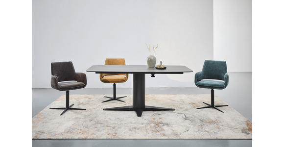 ESSTISCH in Metall, Glas, Keramik 180/90/76-106 cm  - Dunkelgrau/Schwarz, Design, Glas/Keramik (180/90/76-106cm) - Belluti