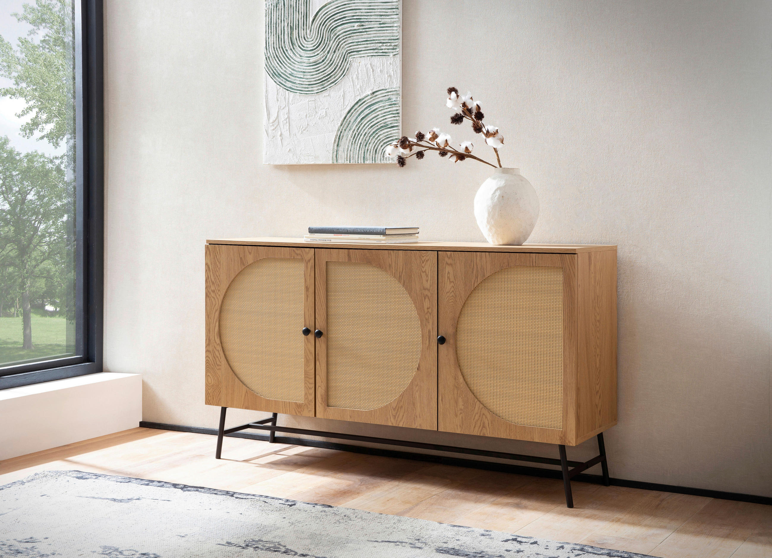 SIDEBOARD 140/80/39 cm  in Eichefarben  - Eichefarben/Schwarz, Design, Holzwerkstoff/Metall (140/80/39cm) - MID.YOU