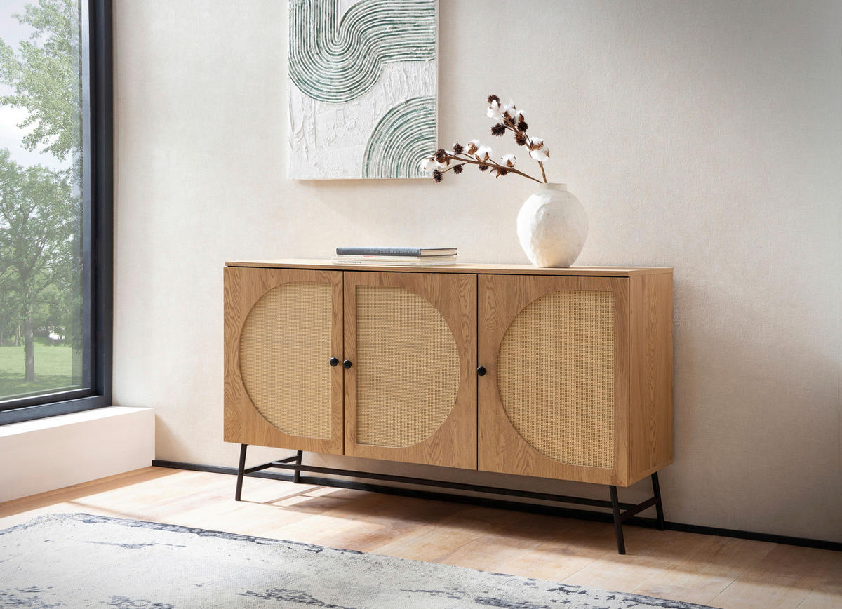 SIDEBOARD 140/80/39 cm  in Eichefarben  - Eichefarben/Schwarz, Design, Holzwerkstoff/Metall (140/80/39cm) - MID.YOU