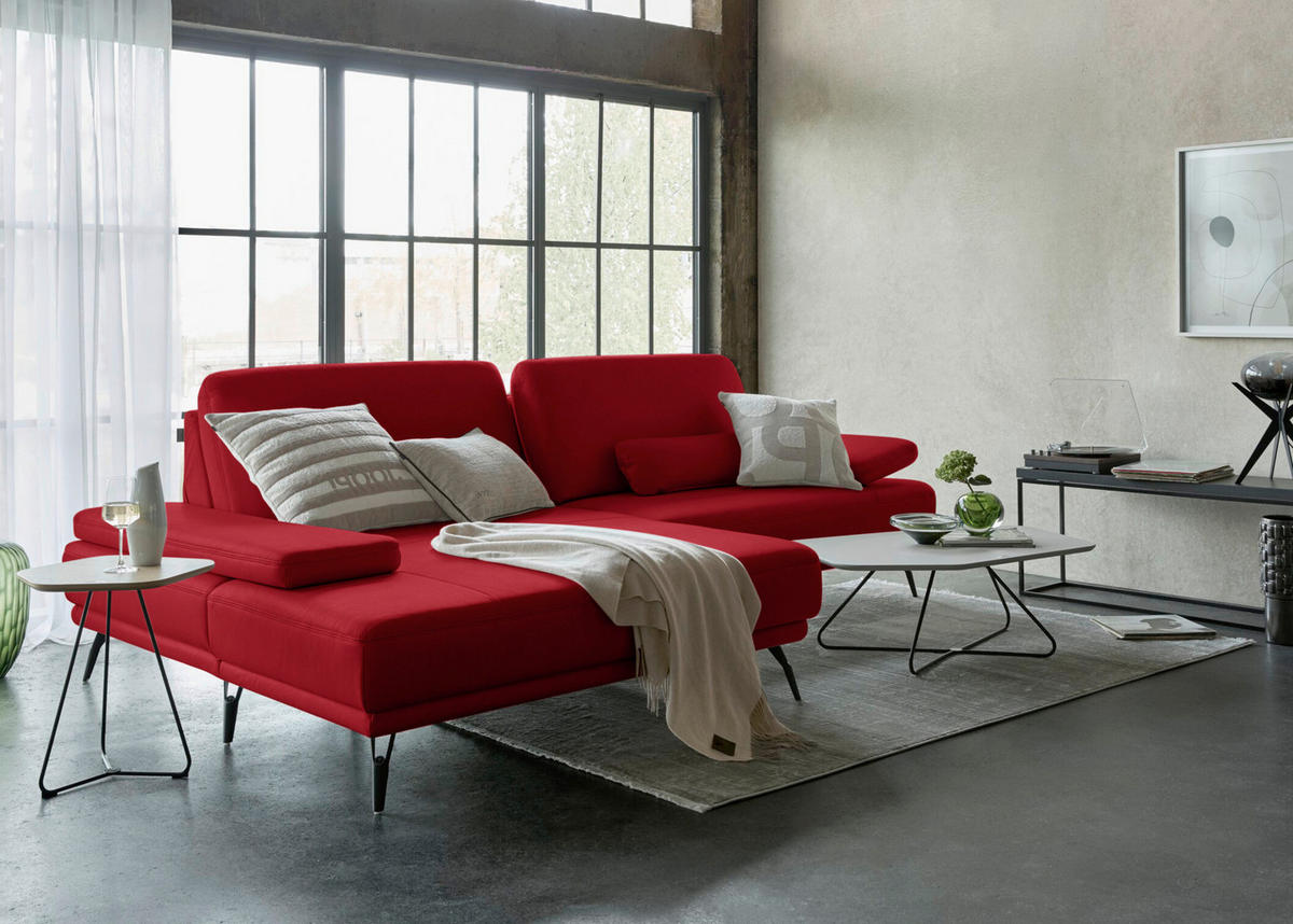 ECKSOFA JOOP! STUDIO in Echtleder Rot  180/301 cm  - Rot/Schwarz, KONVENTIONELL, Leder/Metall (180/301cm) - Joop!