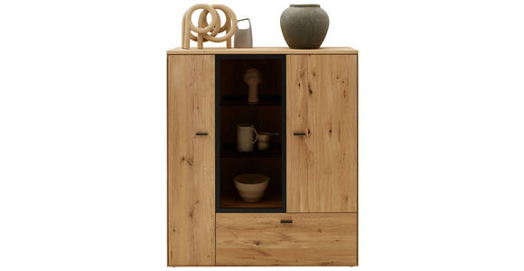 HIGHBOARD Wildeiche massiv Wildeiche Einlegeböden  - Wildeiche/Graphitfarben, Natur, Glas/Holz (121,9/139,9/37,1cm) - Valnatura