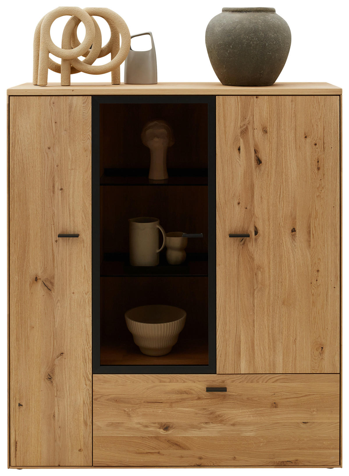 HIGHBOARD Wildeiche  121,9/139,9/37,1 cm  - Wildeiche/Graphitfarben, Natur, Glas/Holz (121,9/139,9/37,1cm) - Valnatura